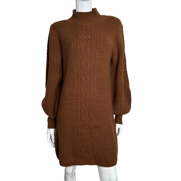 a loves a Knit Chestnut Brown Ballon Sleeves Midi Sweater Dress - Picture 1 of 13